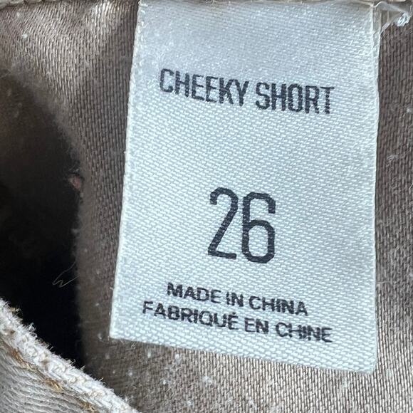 BDG by URBAN OUTFITTERS Cheeky High Rise Denim Shorts Frayed Hem Beige Size 26 - Picture 7 of 9